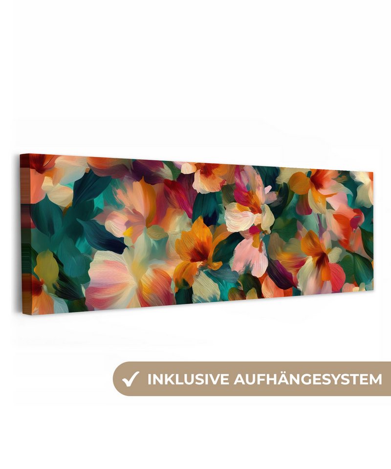 OneMillionCanvasses® Leinwandbild Panorama Harmonisch - Abstrakte Blumen - Warme Töne, Fotodruck (1 St), Wandbild, Deko Schlafzimmer Wohnzimmer Flur 60x20 cm von OneMillionCanvasses®