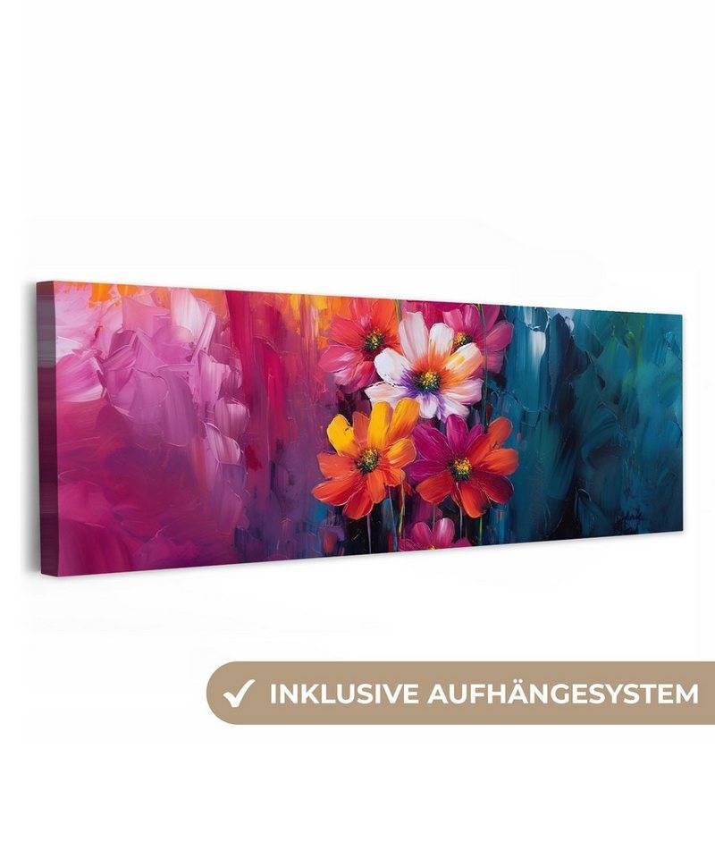 OneMillionCanvasses® Leinwandbild Panorama Helle Blumen - Dynamisch - Lebendig, Fotodruck (1 St), Wandbild, Deko Schlafzimmer Wohnzimmer Flur 60x20 cm von OneMillionCanvasses®