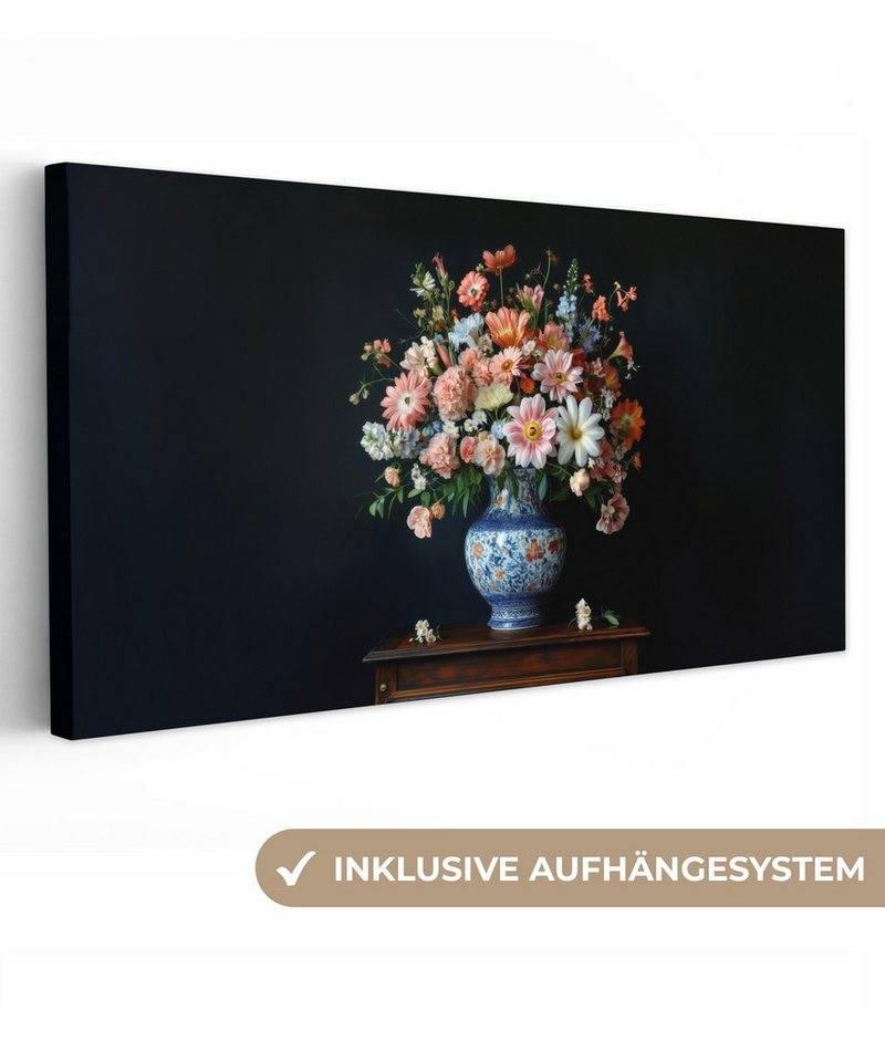 OneMillionCanvasses® Leinwandbild Panorama Holz - Vase - Farben - Blumen, Fotodruck (1 St), Leinwand Bilder für Wohnzimmer Schlafzimmer 60x30 cm von OneMillionCanvasses®