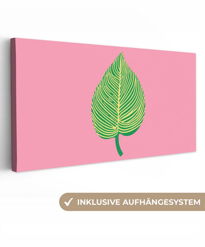 OneMillionCanvasses® Leinwandbild Panorama Illustration - Blatt - Minimalistisch - Grün, Fotodruck (1 St), Wandbild, Deko Schlafzimmer Wohnzimmer Flur 40x20 cm von OneMillionCanvasses®