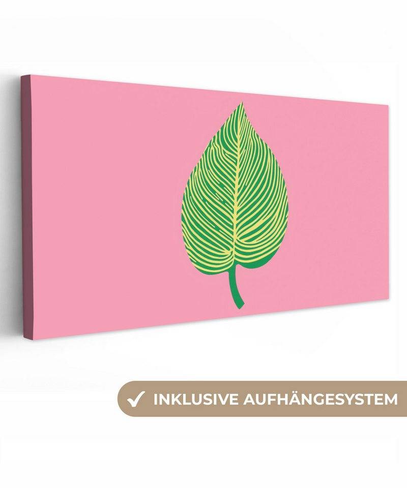 OneMillionCanvasses® Leinwandbild Panorama Illustration - Blatt - Minimalistisch - Grün, Fotodruck (1 St), Wandbild, Deko Schlafzimmer Wohnzimmer Flur 40x20 cm von OneMillionCanvasses®
