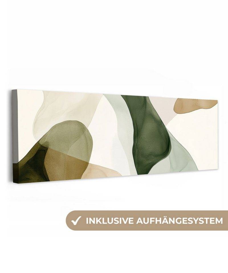 OneMillionCanvasses® Leinwandbild Panorama Japandi - Abstrakt - Grün, Fotodruck (1 St), Wandbild, Deko Schlafzimmer Wohnzimmer Flur 60x20 cm von OneMillionCanvasses®