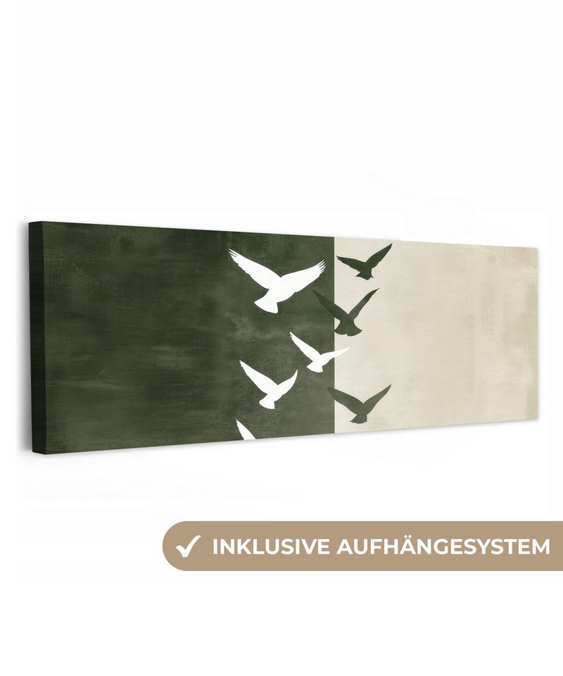 OneMillionCanvasses® Leinwandbild Panorama Japandi - Vogel - Grün, Fotodruck (1 St), Wandbild, Deko Schlafzimmer Wohnzimmer Flur 60x20 cm von OneMillionCanvasses®