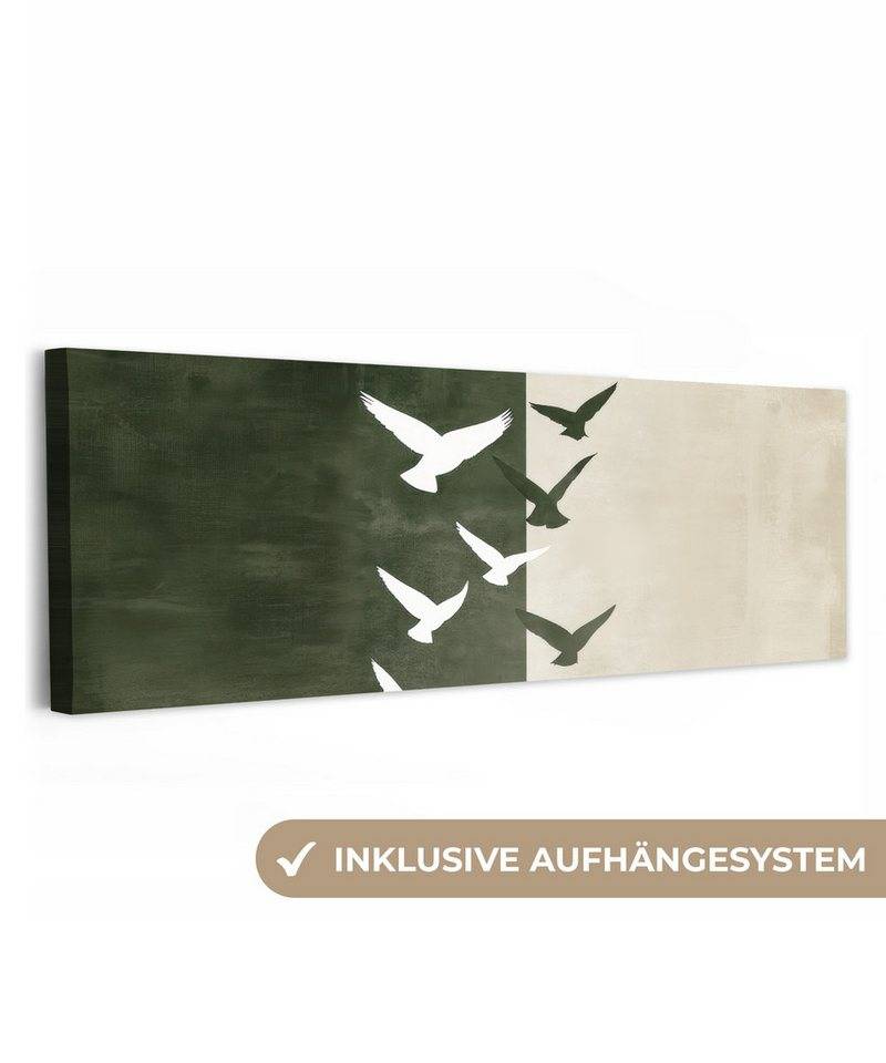 OneMillionCanvasses® Leinwandbild Panorama Japandi - Vogel - Grün, Fotodruck (1 St), Wandbild, Deko Schlafzimmer Wohnzimmer Flur 60x20 cm von OneMillionCanvasses®