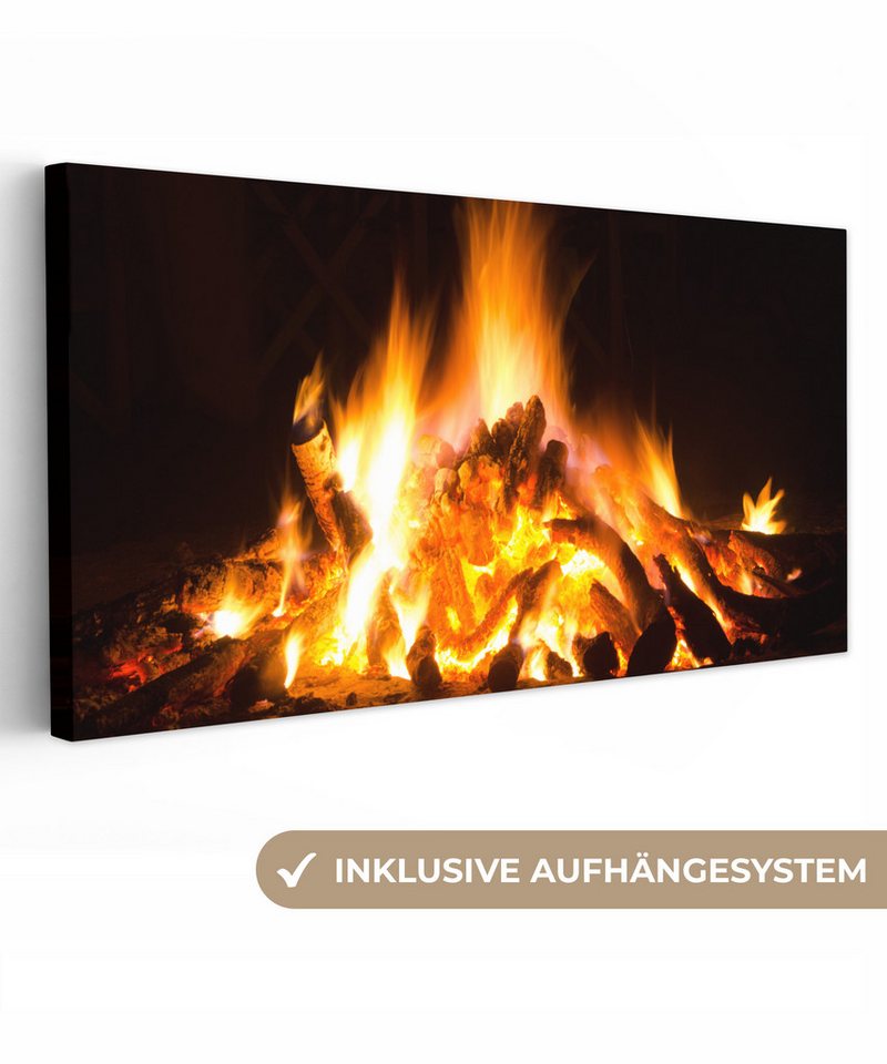 OneMillionCanvasses® Leinwandbild Panorama Kamin vor schwarzem Hintergrund, Fotodruck (1 St), Leinwand Bilder für Wohnzimmer Schlafzimmer 60x30 cm von OneMillionCanvasses®