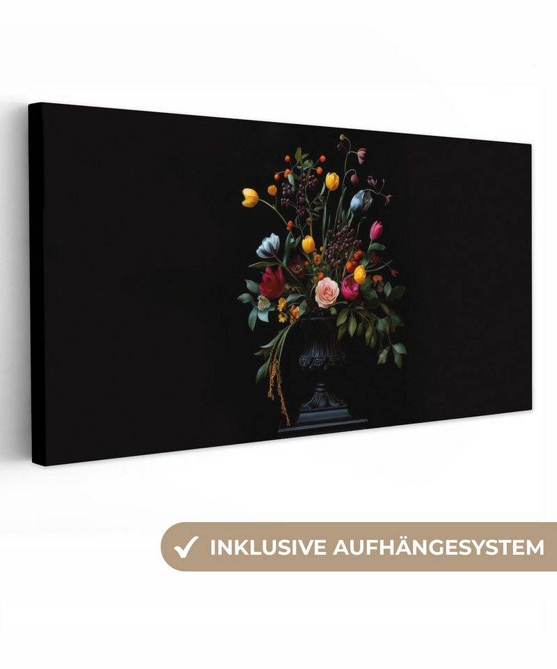 OneMillionCanvasses® Leinwandbild Panorama Klassisch - Vase - Blumenstrauß - Blumen, Fotodruck (1 St), Wandbild, Deko Schlafzimmer Wohnzimmer Flur 40x20 cm von OneMillionCanvasses®