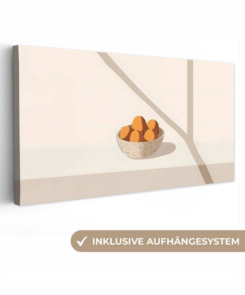 OneMillionCanvasses® Leinwandbild Panorama Korb - Obst - Minimalistisch - Orange, Fotodruck (1 St), Wandbild, Deko Schlafzimmer Wohnzimmer Flur 40x20 cm von OneMillionCanvasses®