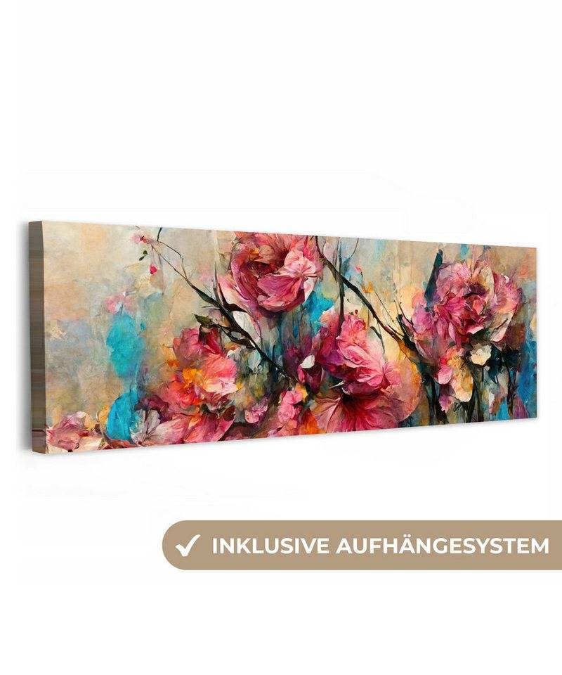 OneMillionCanvasses® Leinwandbild Panorama Kunst - Blumen - Rosa - Rosen - Natur, Fotodruck (1 St), Wandbild, Deko Schlafzimmer Wohnzimmer Flur 60x20 cm von OneMillionCanvasses®