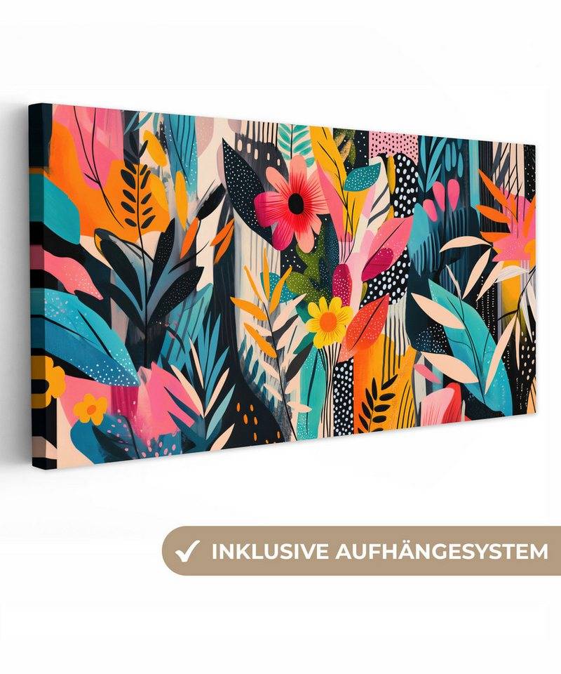 OneMillionCanvasses® Leinwandbild Panorama Malerei - Abstrakt - Blumen - Rosa, Fotodruck (1 St), Wandbild, Deko Schlafzimmer Wohnzimmer Flur 40x20 cm von OneMillionCanvasses®