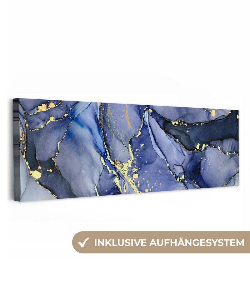 OneMillionCanvasses® Leinwandbild Panorama Marmor - Gold - Abstrakt - Blau, Fotodruck (1 St), Wandbild, Deko Schlafzimmer Wohnzimmer Flur 60x20 cm von OneMillionCanvasses®