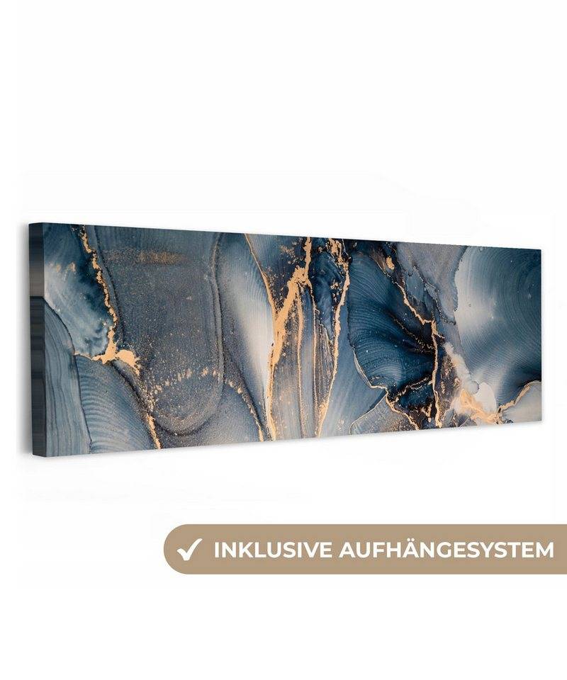 OneMillionCanvasses® Leinwandbild Panorama Marmor - Grau - Blau - Luxus - Gold, Fotodruck (1 St), Wandbild, Deko Schlafzimmer Wohnzimmer Flur 60x20 cm von OneMillionCanvasses®