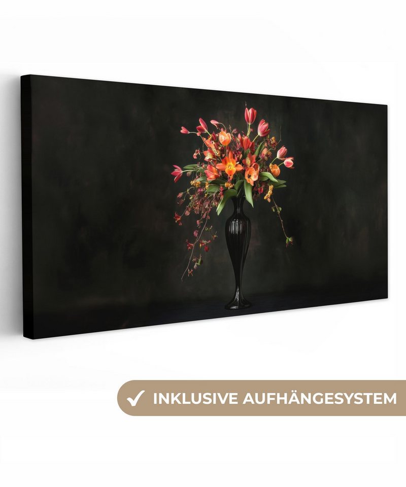 OneMillionCanvasses® Leinwandbild Panorama Ornamental - Blumenstrauß - Vase, Fotodruck (1 St), Wandbild, Deko Schlafzimmer Wohnzimmer Flur 40x20 cm von OneMillionCanvasses®