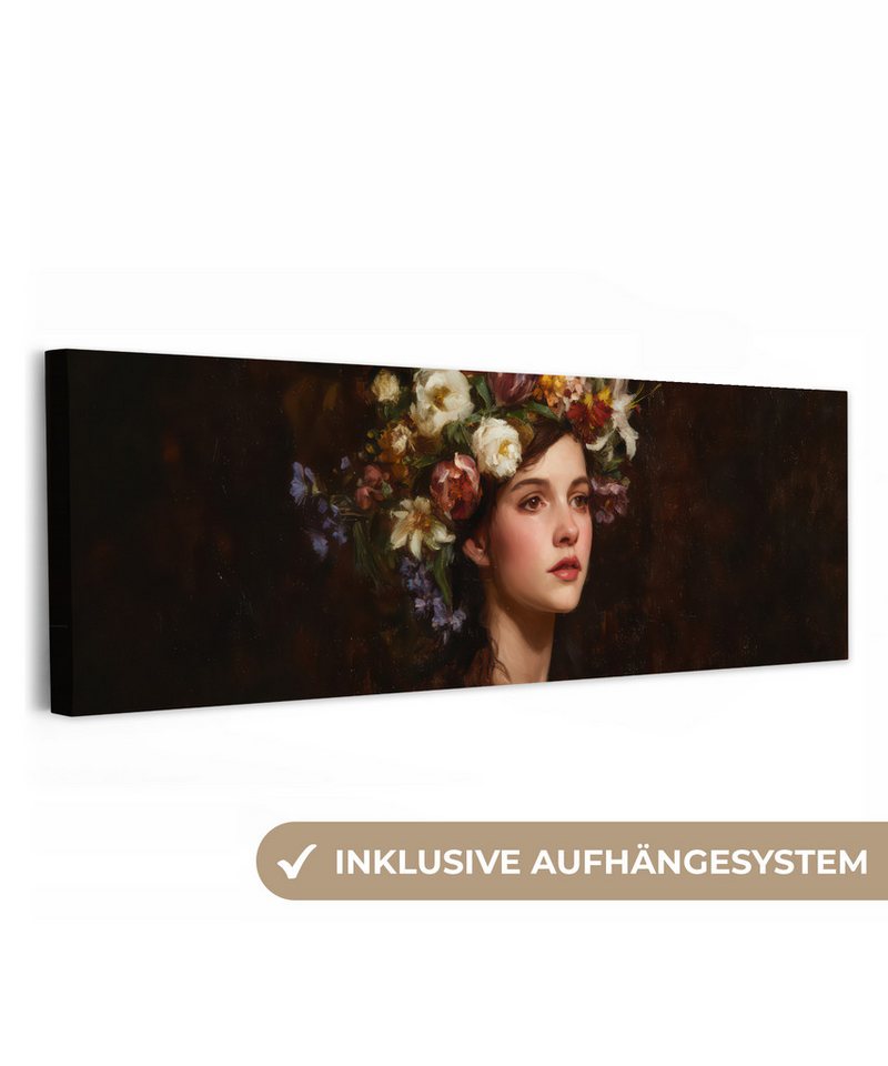 OneMillionCanvasses® Leinwandbild Panorama Porträt - Frau - Blumen, Fotodruck (1 St), Wandbild, Deko Schlafzimmer Wohnzimmer Flur 60x20 cm von OneMillionCanvasses®