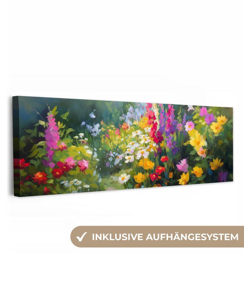 OneMillionCanvasses® Leinwandbild Panorama Sommergarten - Atmosphärisch - Blumen, Fotodruck (1 St), Wandbild, Deko Schlafzimmer Wohnzimmer Flur 60x20 cm von OneMillionCanvasses®