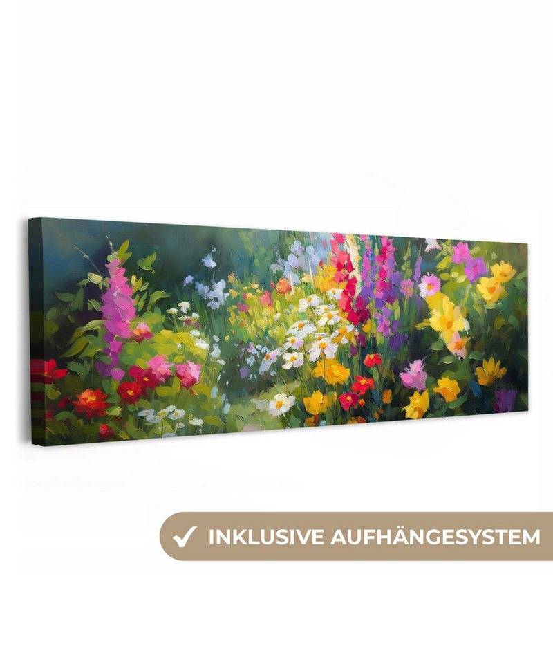 OneMillionCanvasses® Leinwandbild Panorama Sommergarten - Atmosphärisch - Blumen, Fotodruck (1 St), Wandbild, Deko Schlafzimmer Wohnzimmer Flur 60x20 cm von OneMillionCanvasses®