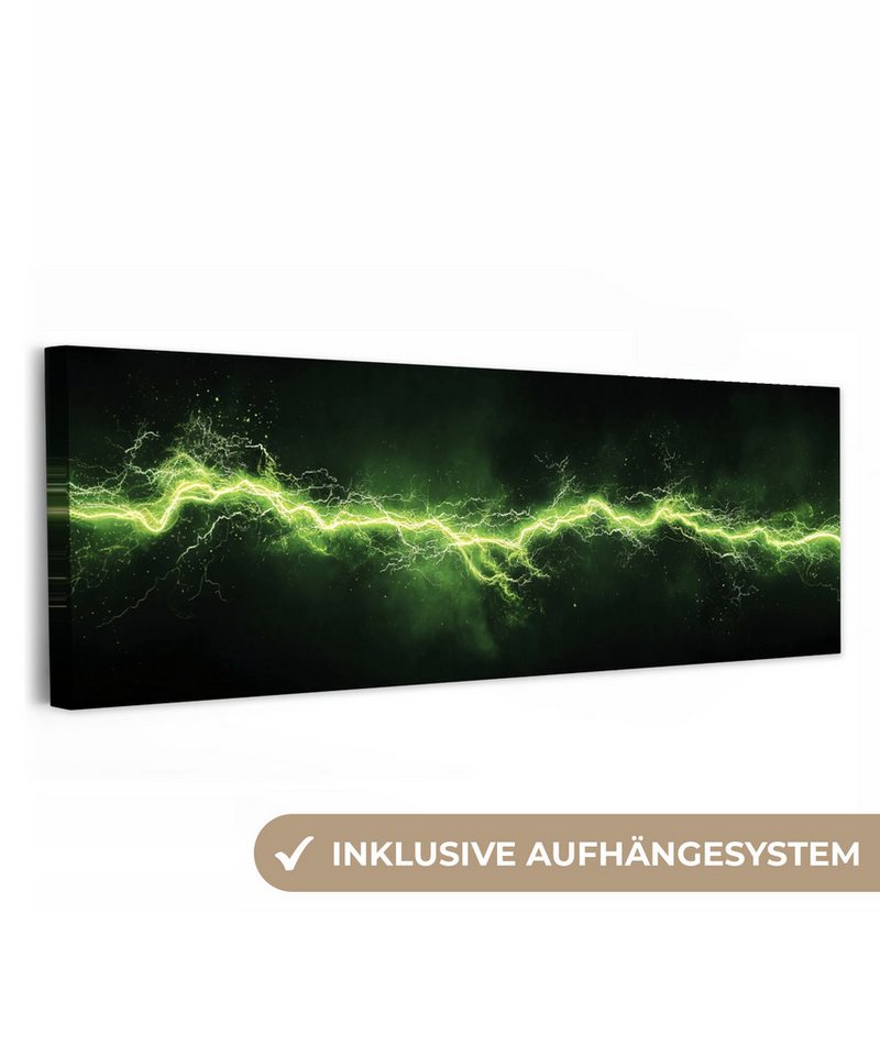 OneMillionCanvasses® Leinwandbild Panorama Spiele - Elektrizität - Leitung - Funken - Grün, Fotodruck (1 St), Wandbild, Deko Schlafzimmer Wohnzimmer Flur 60x20 cm von OneMillionCanvasses®
