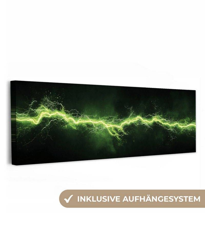 OneMillionCanvasses® Leinwandbild Panorama Spiele - Elektrizität - Leitung - Funken - Grün, Fotodruck (1 St), Wandbild, Deko Schlafzimmer Wohnzimmer Flur 60x20 cm von OneMillionCanvasses®