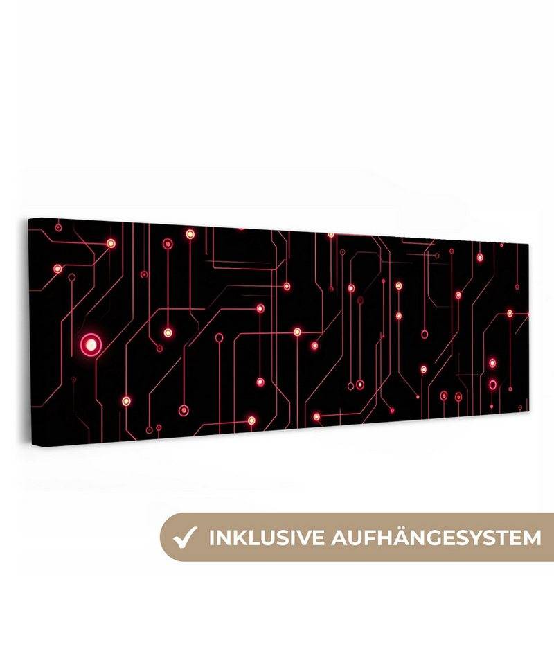 OneMillionCanvasses® Leinwandbild Panorama Spiele - Linien - Netzwerk - Punkte - Rot, Fotodruck (1 St), Wandbild, Deko Schlafzimmer Wohnzimmer Flur 60x20 cm von OneMillionCanvasses®
