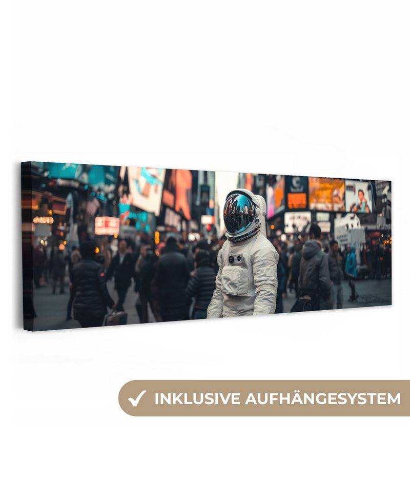 OneMillionCanvasses® Leinwandbild Panorama Stadt - Menschen - Astronaut - Weiß, Fotodruck (1 St), Wandbild, Deko Schlafzimmer Wohnzimmer Flur 60x20 cm von OneMillionCanvasses®