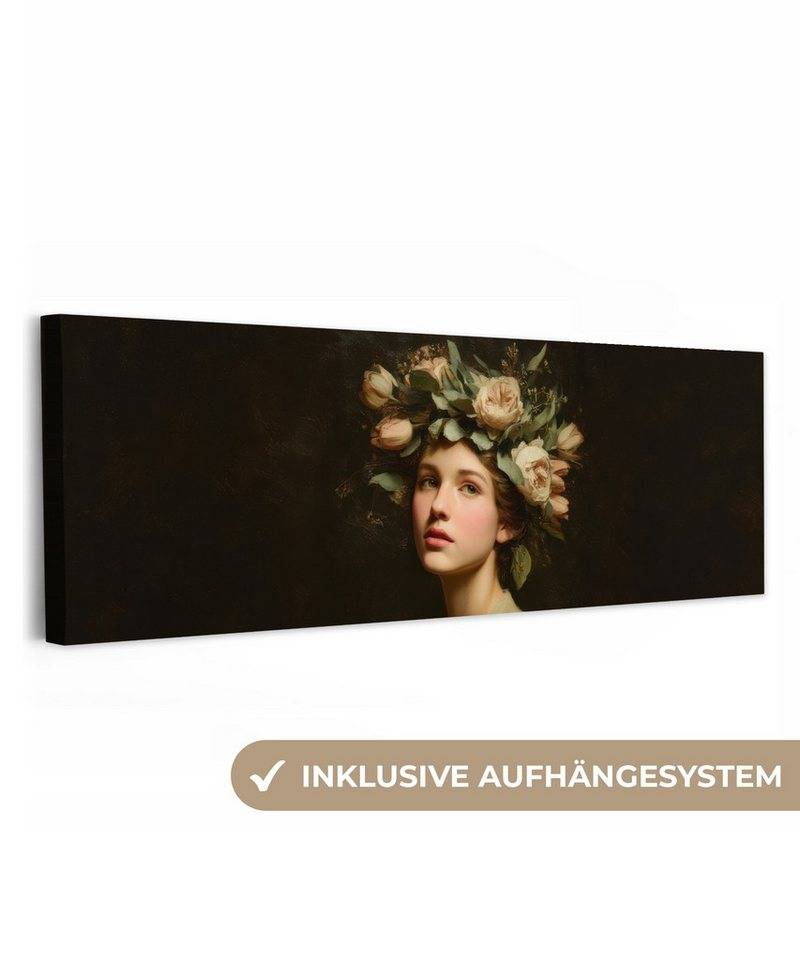 OneMillionCanvasses® Leinwandbild Panorama Stille Blumen - Frau - Porträt, Fotodruck (1 St), Wandbild, Deko Schlafzimmer Wohnzimmer Flur 60x20 cm von OneMillionCanvasses®