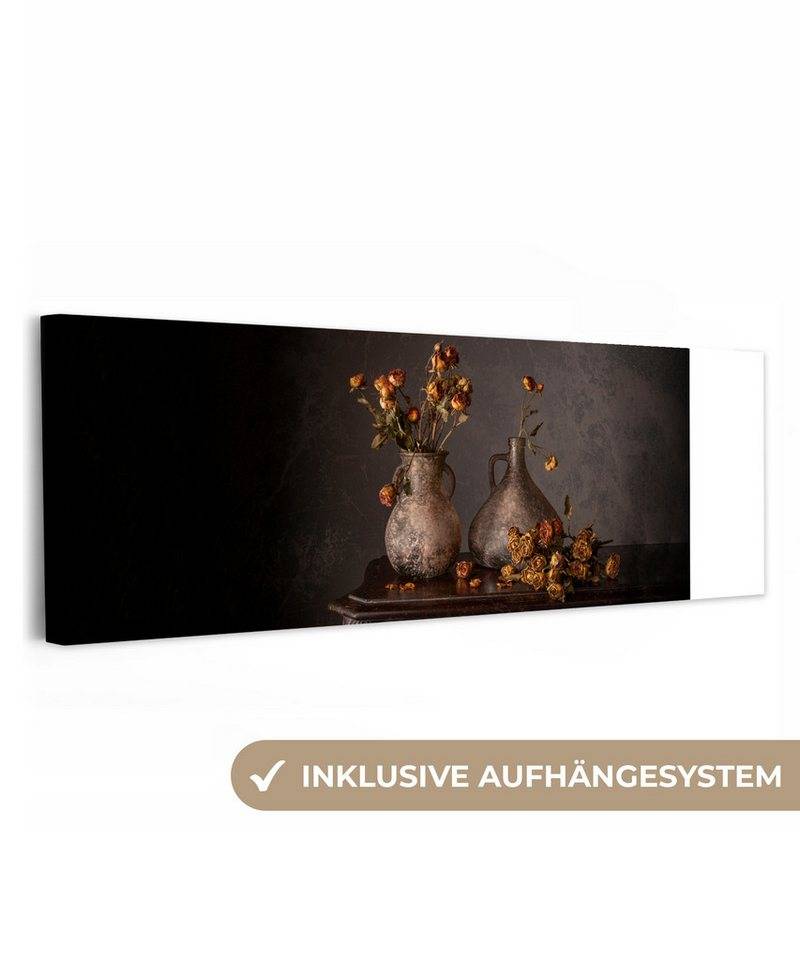 OneMillionCanvasses® Leinwandbild Panorama Stilleben - Blumen - Vase - Dunkel, Fotodruck (1 St), Wandbild, Deko Schlafzimmer Wohnzimmer Flur 60x20 cm von OneMillionCanvasses®