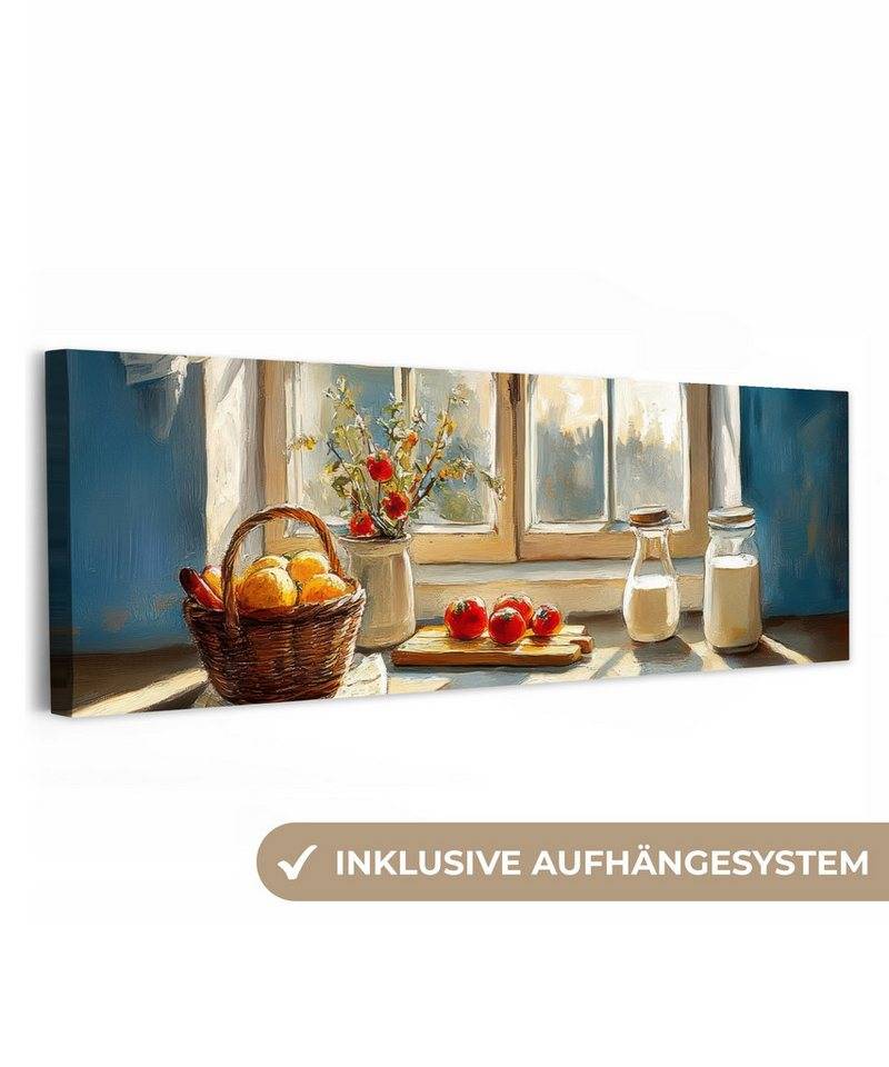 OneMillionCanvasses® Leinwandbild Panorama Stillleben - Küche - Fensterblick - Fenster - Vintage, Fotodruck (1 St), Wandbild, Deko Schlafzimmer Wohnzimmer Flur 60x20 cm von OneMillionCanvasses®