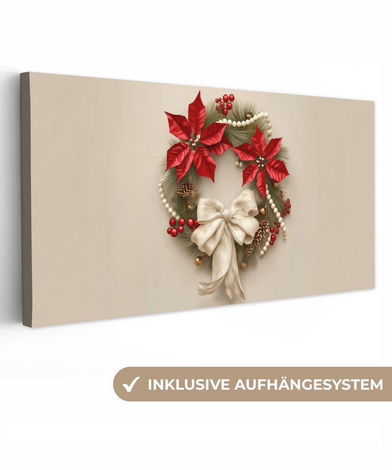 OneMillionCanvasses® Leinwandbild Panorama Türkranz - Schleife - Weihnachten - Rot - Grün, Fotodruck (1 St), Wandbild, Deko Schlafzimmer Wohnzimmer Flur 40x20 cm von OneMillionCanvasses®