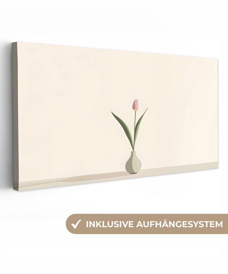 OneMillionCanvasses® Leinwandbild Panorama Tulpe - Vase - Beige, Fotodruck (1 St), Wandbild, Deko Schlafzimmer Wohnzimmer Flur 40x20 cm von OneMillionCanvasses®
