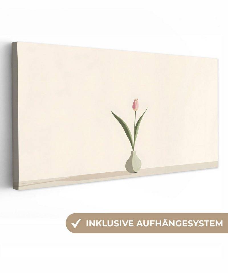 OneMillionCanvasses® Leinwandbild Panorama Tulpe - Vase - Beige, Fotodruck (1 St), Wandbild, Deko Schlafzimmer Wohnzimmer Flur 40x20 cm von OneMillionCanvasses®