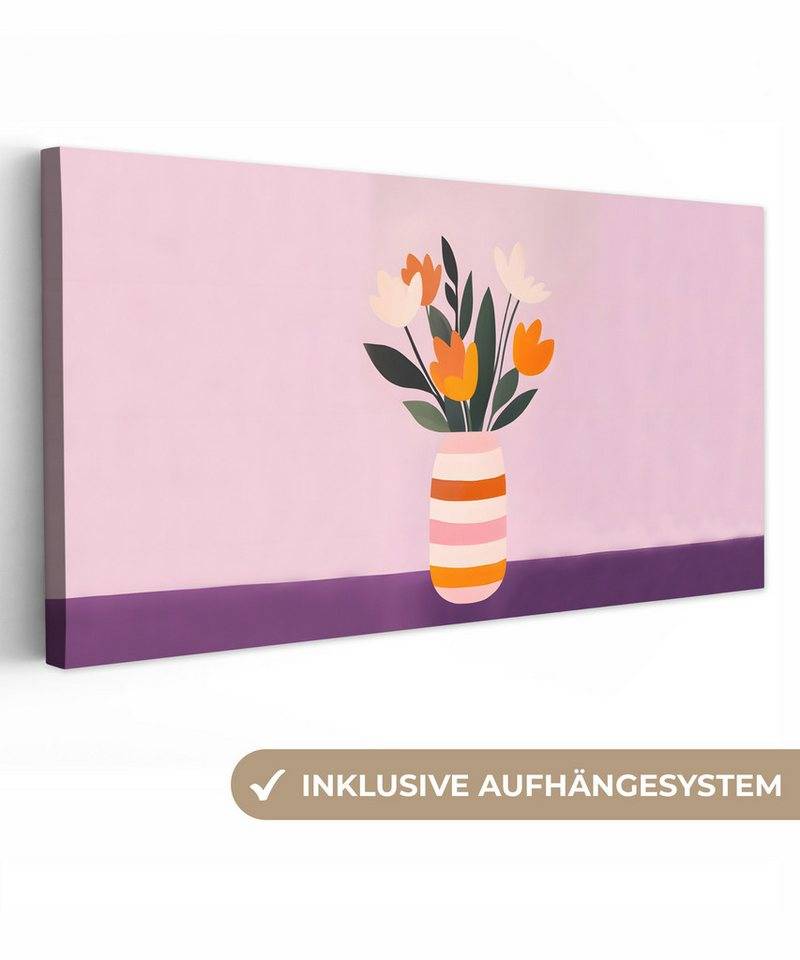 OneMillionCanvasses® Leinwandbild Panorama Tulpen - Vase - Streifen - Lila, Fotodruck (1 St), Wandbild, Deko Schlafzimmer Wohnzimmer Flur 40x20 cm von OneMillionCanvasses®