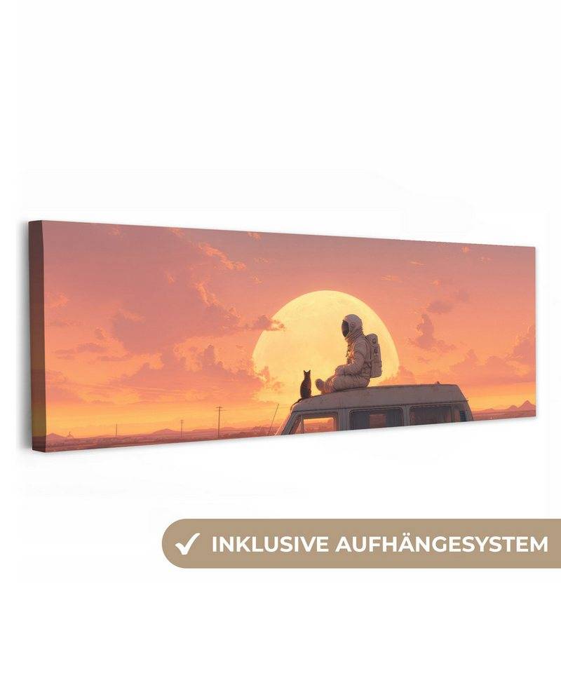 OneMillionCanvasses® Leinwandbild Panorama Van - Katze - Sonnenuntergang - Orange, Fotodruck (1 St), Wandbild, Deko Schlafzimmer Wohnzimmer Flur 60x20 cm von OneMillionCanvasses®