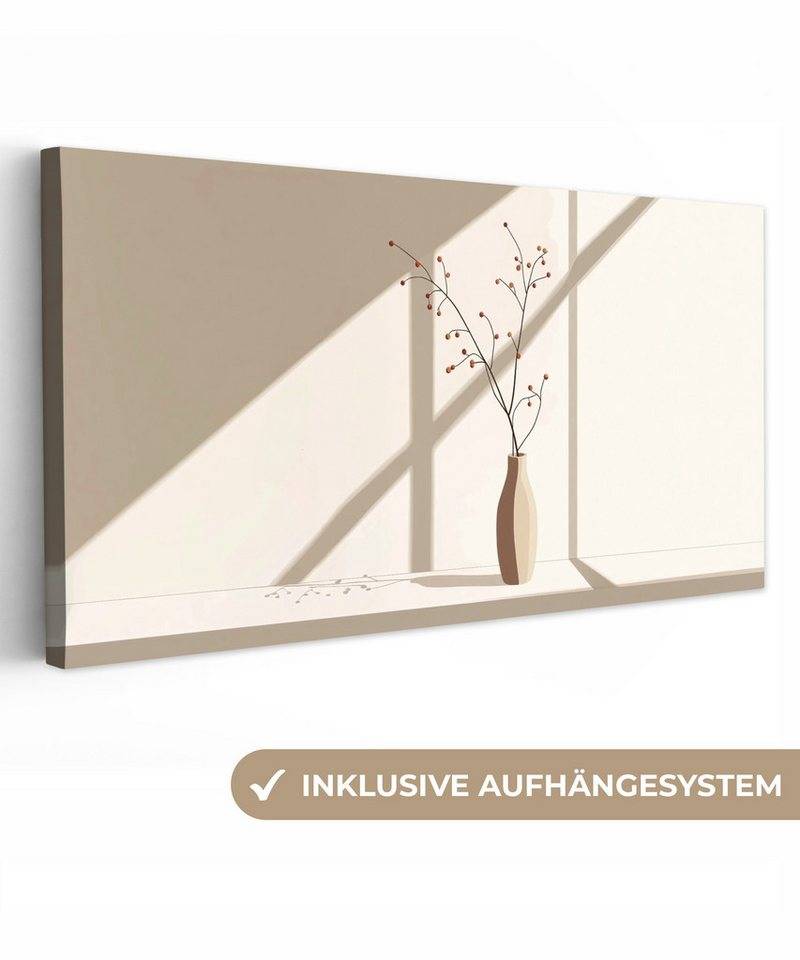 OneMillionCanvasses® Leinwandbild Panorama Vase - Äste - Beeren - Minimalistisch, Fotodruck (1 St), Wandbild, Deko Schlafzimmer Wohnzimmer Flur 40x20 cm von OneMillionCanvasses®