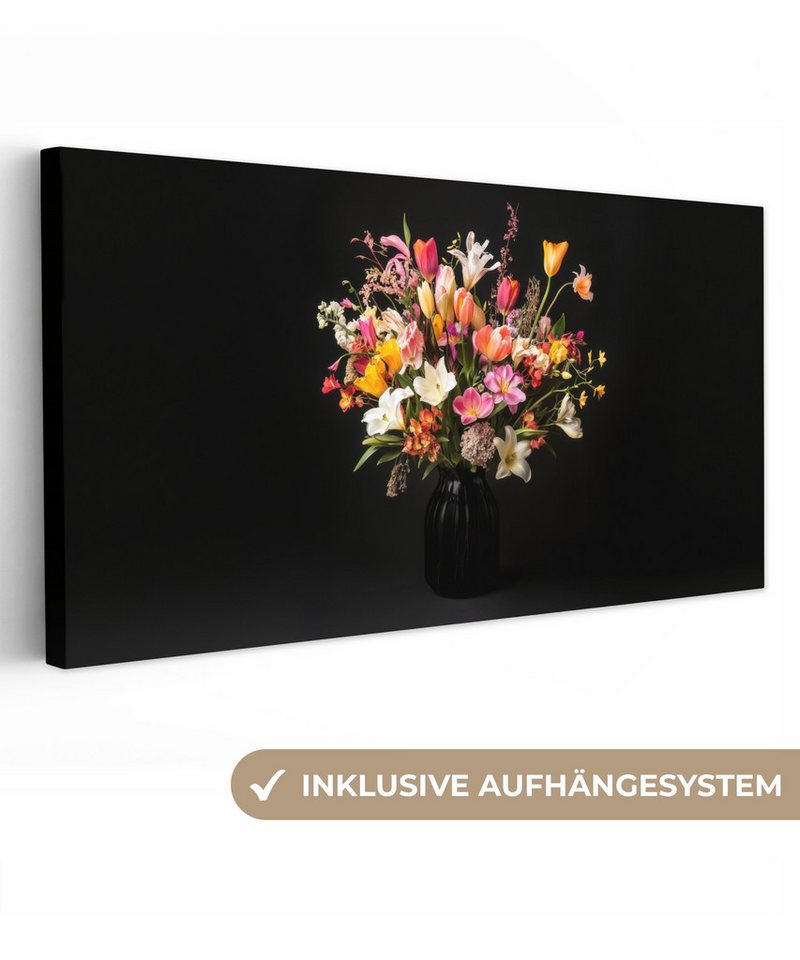 OneMillionCanvasses® Leinwandbild Panorama Vase - Blumen - Tulpen, Fotodruck (1 St), Wandbild, Deko Schlafzimmer Wohnzimmer Flur 40x20 cm von OneMillionCanvasses®