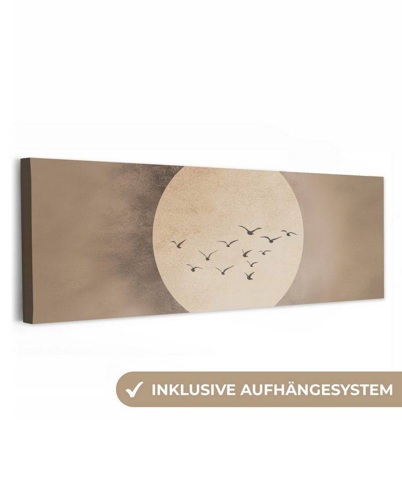 OneMillionCanvasses® Leinwandbild Panorama Vogel - Beige - Japanisch, Fotodruck (1 St), Wandbild, Deko Schlafzimmer Wohnzimmer Flur 60x20 cm von OneMillionCanvasses®