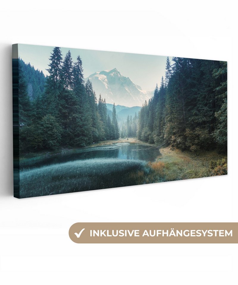 OneMillionCanvasses® Leinwandbild Panorama Wald - Gras - Berge - Bäume - Natur, Fotodruck (1 St), Leinwand Bilder für Wohnzimmer Schlafzimmer 60x30 cm von OneMillionCanvasses®