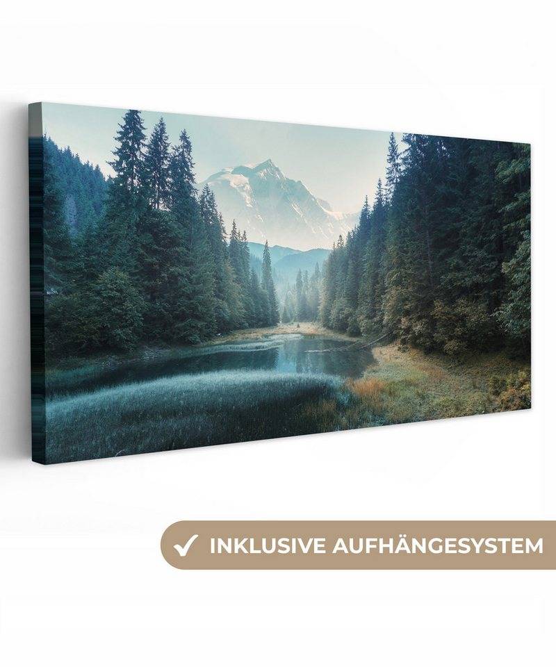 OneMillionCanvasses® Leinwandbild Panorama Wald - Gras - Berge - Bäume - Natur, Fotodruck (1 St), Leinwand Bilder für Wohnzimmer Schlafzimmer 60x30 cm von OneMillionCanvasses®