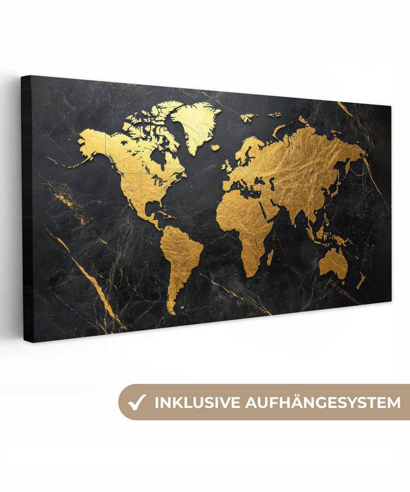 OneMillionCanvasses® Leinwandbild Panorama Weltkarte - Gold - Marmor, Fotodruck (1 St), Wandbild, Deko Schlafzimmer Wohnzimmer Flur 40x20 cm von OneMillionCanvasses®