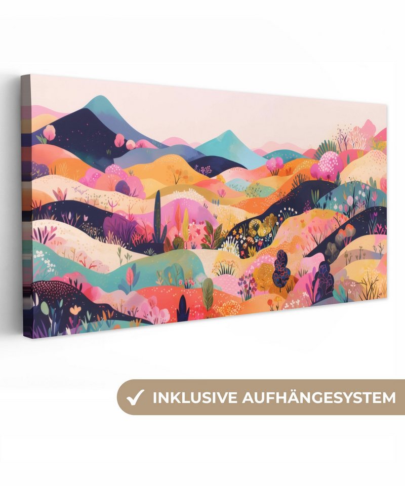 OneMillionCanvasses® Leinwandbild Panorama Wogende Hügel - Abstrakte Pflanzen - Verträumt, Fotodruck (1 St), Wandbild, Deko Schlafzimmer Wohnzimmer Flur 40x20 cm von OneMillionCanvasses®