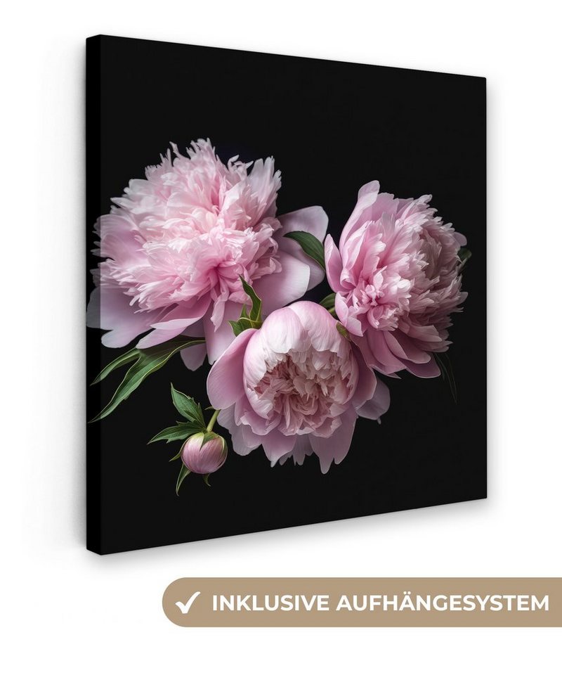 OneMillionCanvasses® Leinwandbild Pfingstrose - Rosa - Blumig - Botanisch - Natur, (1 St), Wandbild, Deko Schlafzimmer Wohnzimmer Flur 20x20 cm von OneMillionCanvasses®