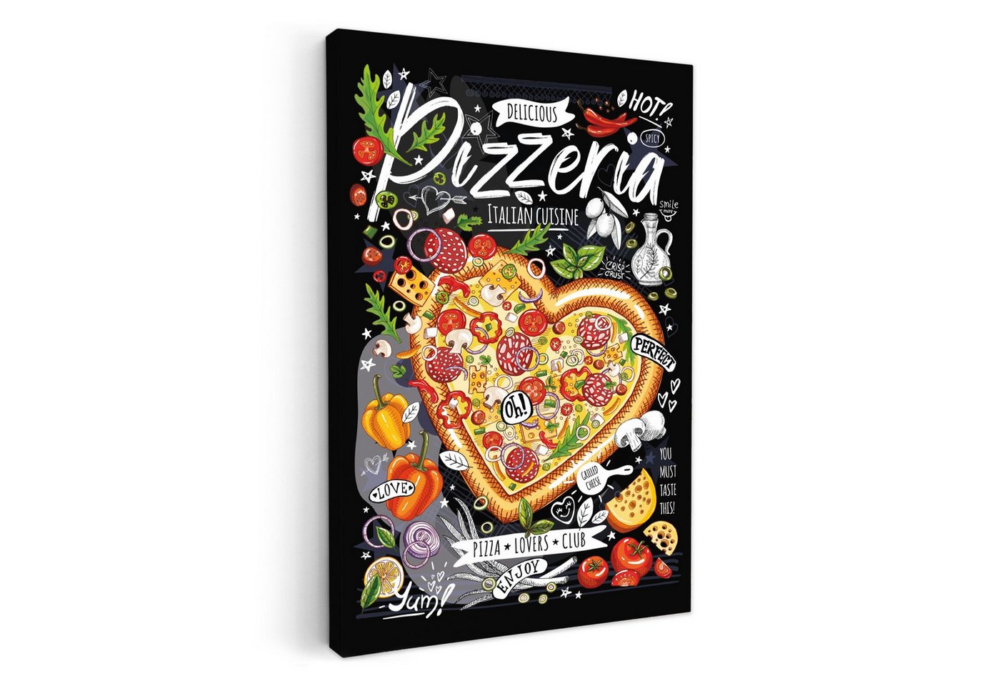 OneMillionCanvasses® Leinwandbild Pizzeria - Speisekarte - Farbenfroh - Kreidetafel - Illustration, Fotodruck (1 St), Wandbilder für Esszimmer, Wanddeko Bilder Küche, 20x30 cm von OneMillionCanvasses®