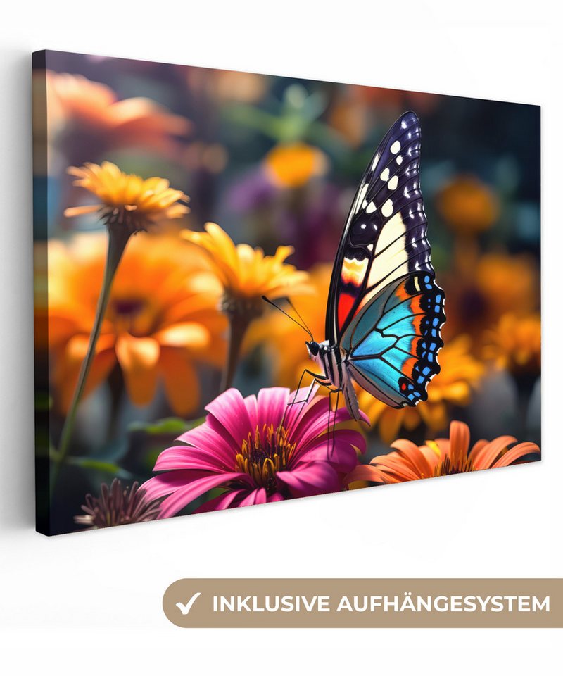 OneMillionCanvasses® Leinwandbild Schmetterling - Tier - Bunt - Blumen - Natur, Bunt - Schmetterling (1 St), Leinwand Bilder Klein, Wand Dekoration 30x20 cm von OneMillionCanvasses®