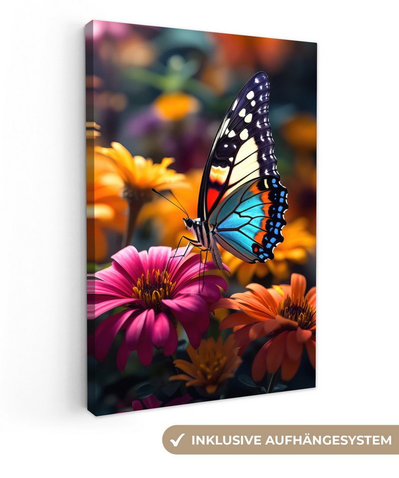 OneMillionCanvasses® Leinwandbild Schmetterling - Tier - Bunt - Blumen - Natur, Bunt - Schmetterling (1 St), Leinwand Wandbild, Wanddekoration 20x30 cm von OneMillionCanvasses®