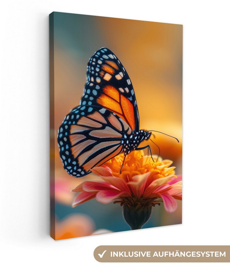 OneMillionCanvasses® Leinwandbild Schmetterling - Tiere - Farbenfroh - Natur - Blumen, Orange - Schmetterling (1 St), Leinwand Wandbild, Wanddekoration 20x30 cm von OneMillionCanvasses®