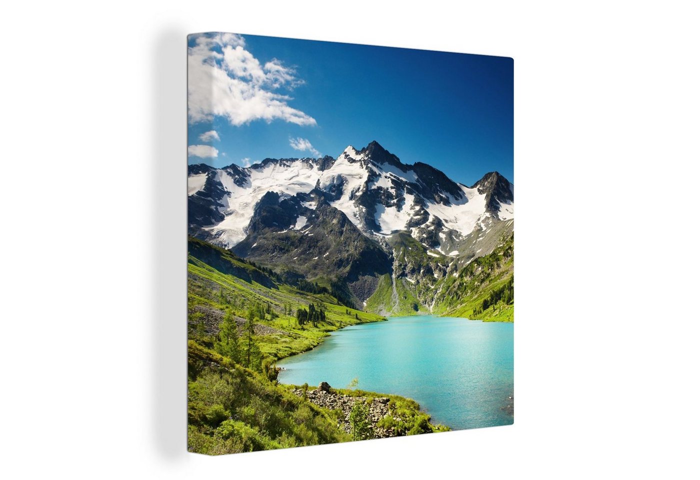 OneMillionCanvasses® Leinwandbild Schnee - Berg - Wasser, (1 St), Leinwand Bilder für Wohnzimmer Schlafzimmer von OneMillionCanvasses®