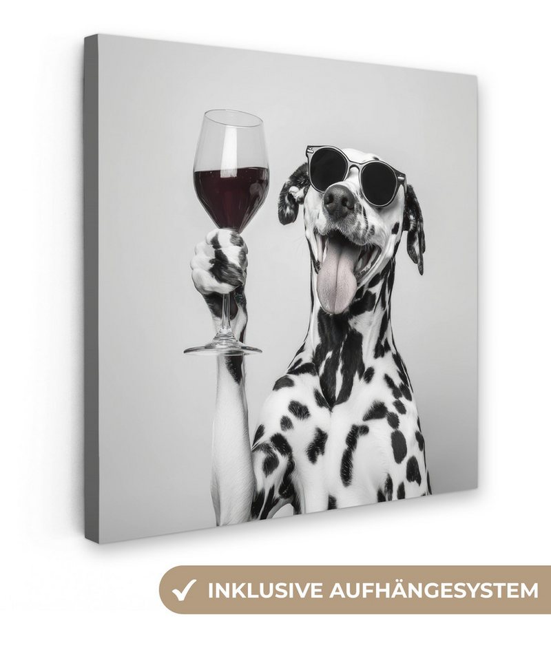 OneMillionCanvasses® Leinwandbild Sonnenbrille - Dalmatiner - Weinglas - Zunge, Fotodruck (1 St), Leinwand Bilder Klein, Wand Dekoration Aesthetic 30x20 cm von OneMillionCanvasses®