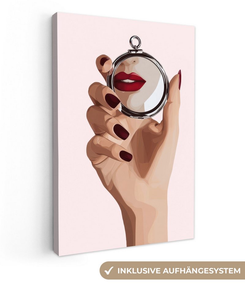 OneMillionCanvasses® Leinwandbild Spiegel - Rote Lippen, Fotodruck (1 St), Leinwand Canvas Wandbild, Wanddekoration 20x30 cm von OneMillionCanvasses®