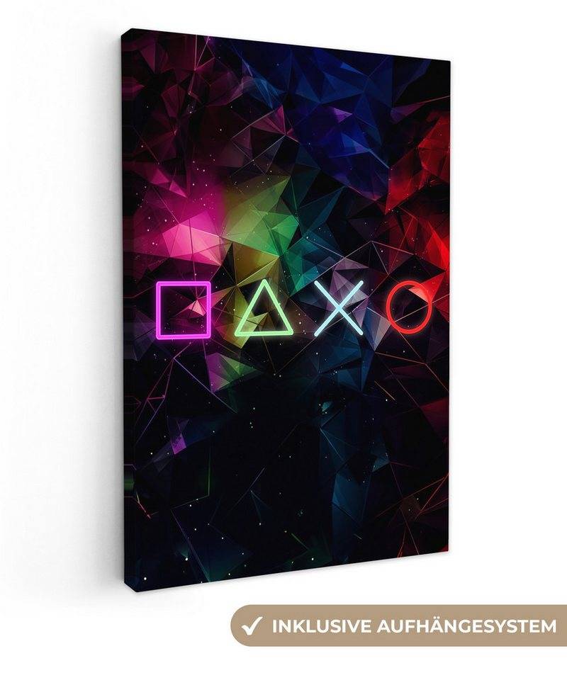OneMillionCanvasses® Leinwandbild Spiele - Modern - Spiel - Neon - Spielzimmer, (1 St), Deko für Wohnzimmer Schlafzimmer Küchen 40x60 cm von OneMillionCanvasses®