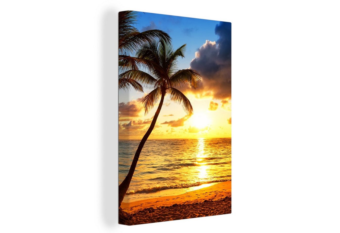 OneMillionCanvasses® Leinwandbild Strand - Horizont - Sonnenuntergang - Palme - Meer, (1 St), Leinwandbild fertig bespannt inkl. Zackenaufhänger, Gemälde, 20x30 cm von OneMillionCanvasses®