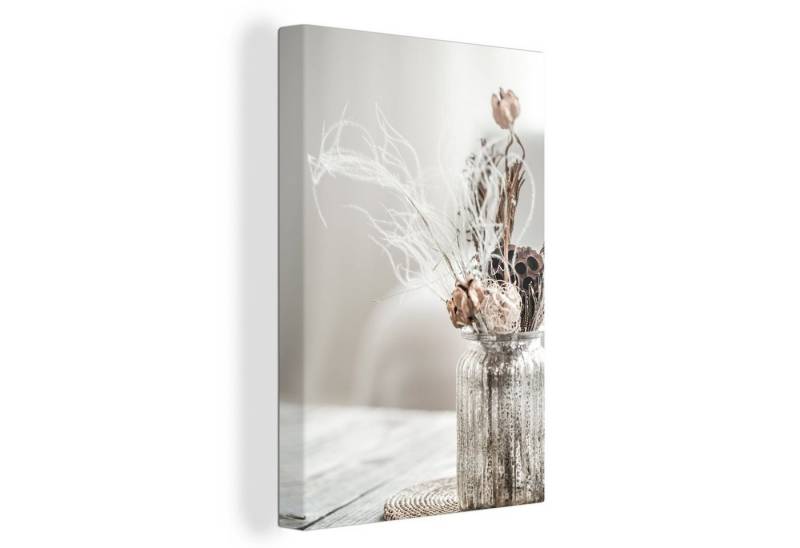 OneMillionCanvasses® Leinwandbild Topf - Getrocknete Blumen - Pastell, (1 St), Leinwandbild fertig bespannt inkl. Zackenaufhänger, Gemälde, 20x30 cm von OneMillionCanvasses®