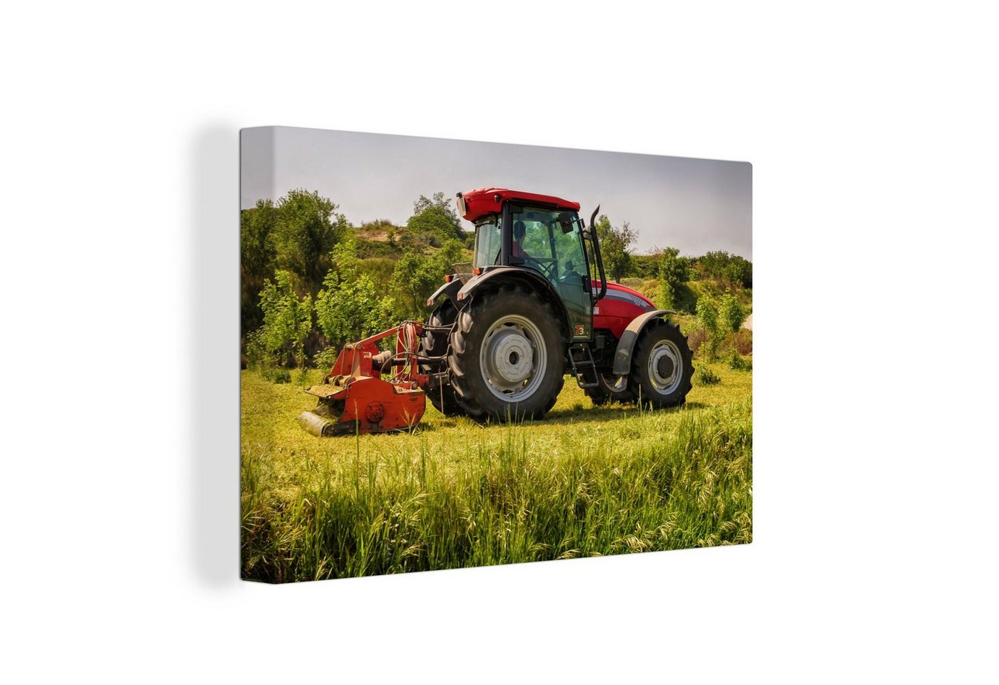 OneMillionCanvasses® Leinwandbild Traktor - Rot - Natur - Grün - Landleben, (1 St), Wandbild Leinwandbilder, Aufhängefertig, Wanddeko, 30x20 cm von OneMillionCanvasses®
